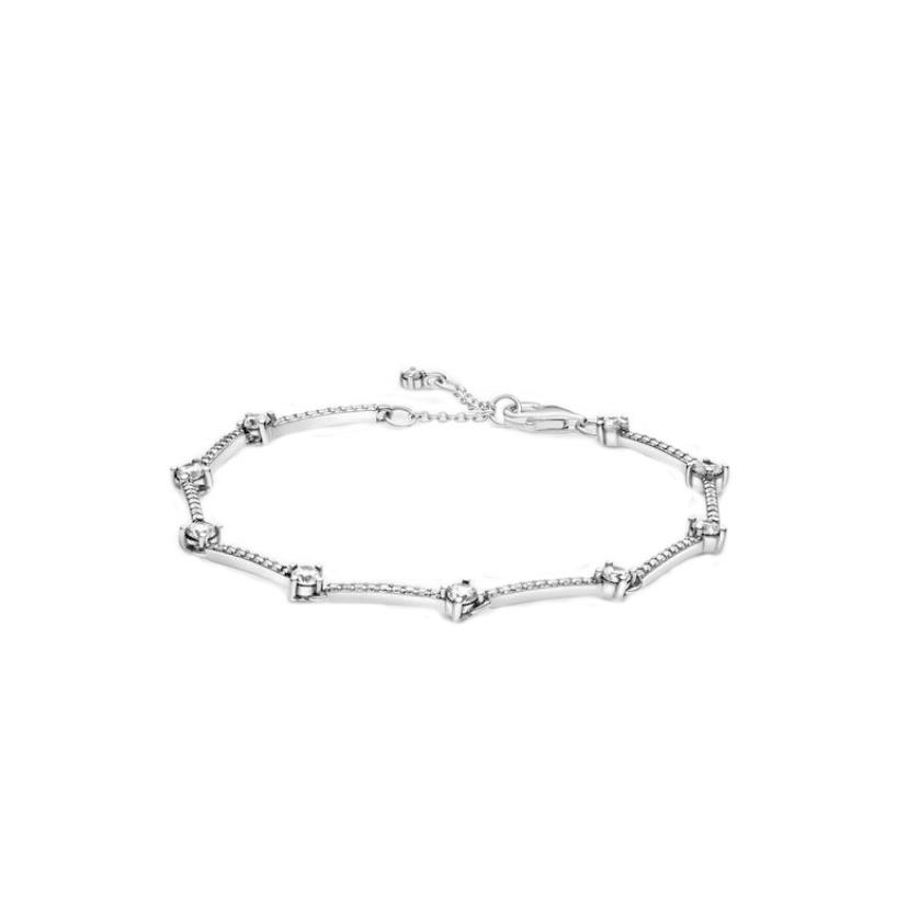 925 Sterling Silver sparkling star Charms diamond Bracelets with box Fit European girl lady Beads Jewelry Bangle Real Bracelet for Women