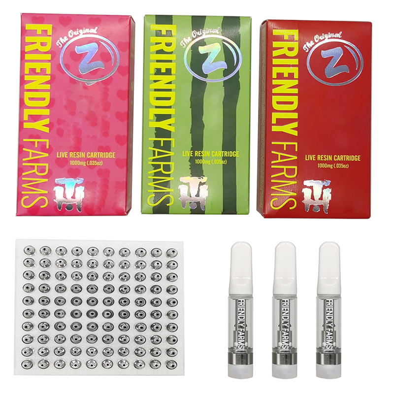 Friendly Farms Vape Pen Cartridges 0.8ml Live Resin Carts Empty Thick Oil Atomizers 510 Thread Vaporizers Ecigs Battery Disposable Vapes Custom Packaging
Friendly Farms Vape Pen Cartridges 0.8ml Live Resin Carts Empty Thick Oil Atomizers 510 Thread Vaporizers Ecigs Battery Disposable Vapes Custom Packaging