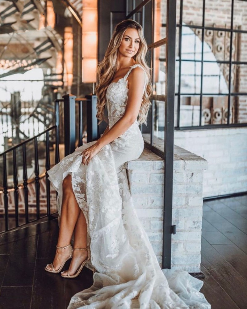 Beach Mermaid Wedding Dresses 2021 Lace Floral Applique Off the Shoulder trumpet country Bridal Gowns Robe De Soirée De Mariage