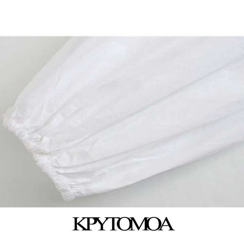 KPYTOMOA Women Fashion With Covered Buttons Cropped Blouses Vintage O Neck Lantern Sleeve Female Shirts Chic Tops 210401
