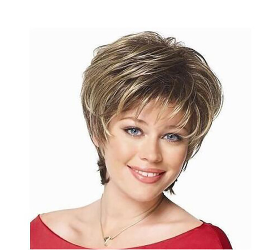 Fashion Short Straight Synthetic Hair Wig for Women's Daily Life Cosplay Brown Blond Mixed
