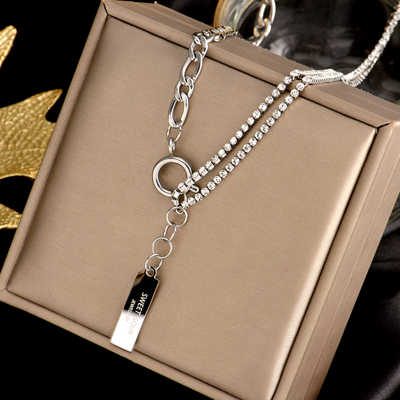 Sliver Shining flash Diamond Stone double Layer Pendants Necklace Jewelry Platinum Plated Women Gift Choker neck splicing fashion Clavicle Chain
Sliver Shining flash Diamond Stone double Layer Pendants Necklace Jewelry Platinum Plated Women Gift Choker neck splicing fashion Clavicle Chain