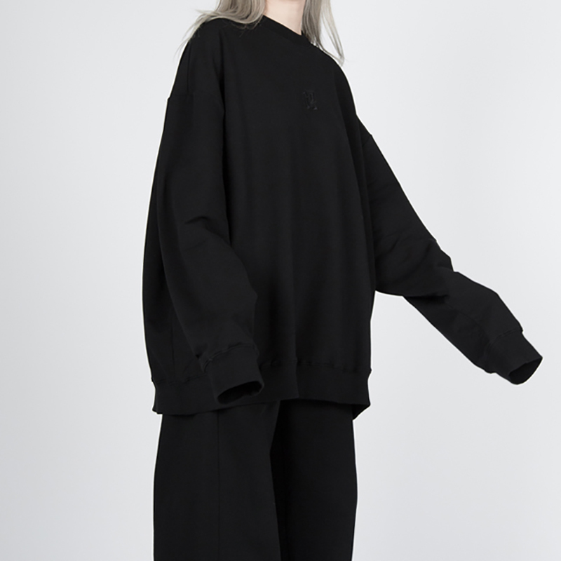 Minimalist Black Pullover Women's Spring Round Neck Large Size Long Sleeve Sweatshirt Female Fashion 5B244 210427