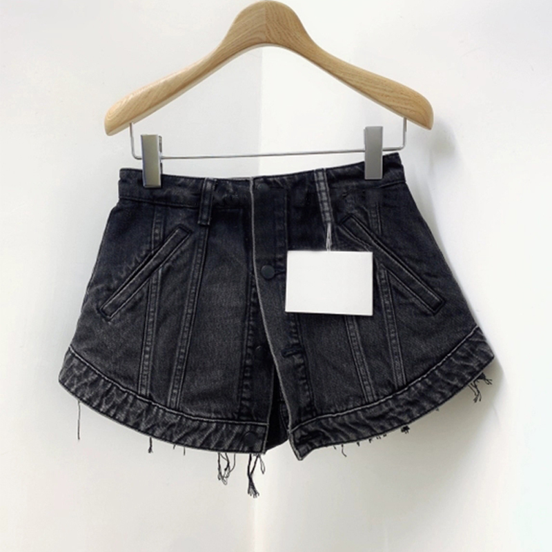 VGH Patchwork Button Blue Denim Short For Women High Waist Casual Mini Skirt Shorts Female Fashion New Clothing Stylish 210421