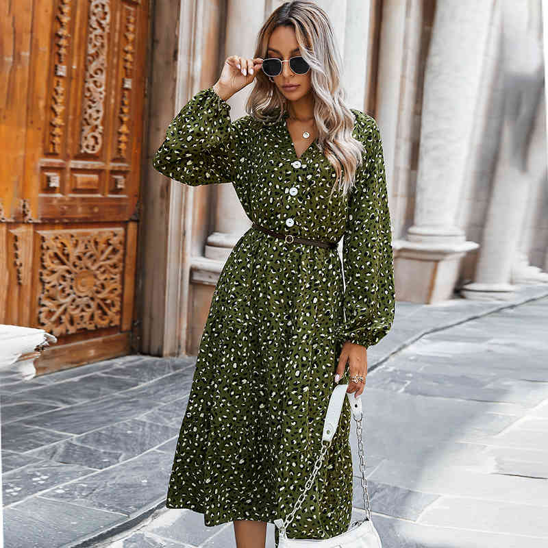 Spring Long Sleeve Midi Dress Women Leopard Print loose White Casual Womens Dresses New Arrival Summer Elegant Vestidos 210409