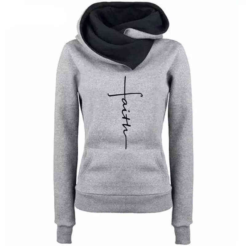 Autumn Winter Hoodies Sweatshirts Women Faith Embroidered Sweatshirt Long Sleeve Pullovers Christmas Casual Warm Hooded Tops 211108