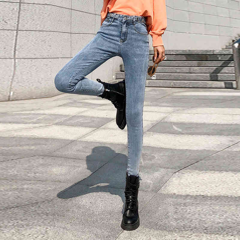 Autumn Fashion Vintage Skinny Jeans Women High Waist Blue Black Woman Adjustable Elastic Plus Size Denim Trousers 11708 210508