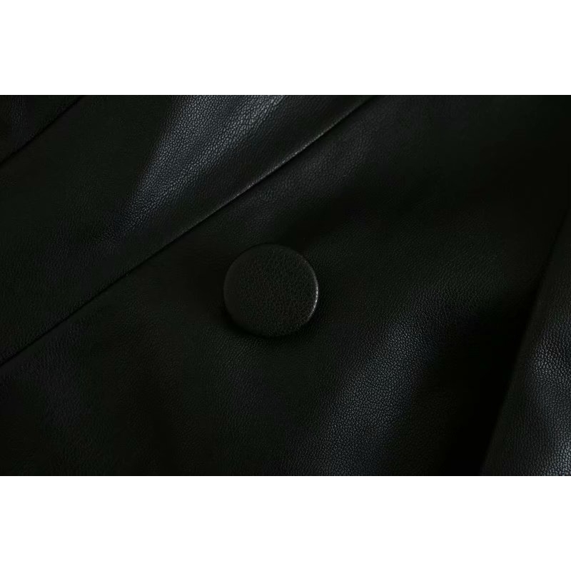 PU Leather Blazer Autumn Fashion Ladies Suit Black Casual Pockets Female Jackets Slim Girls Coat 210430