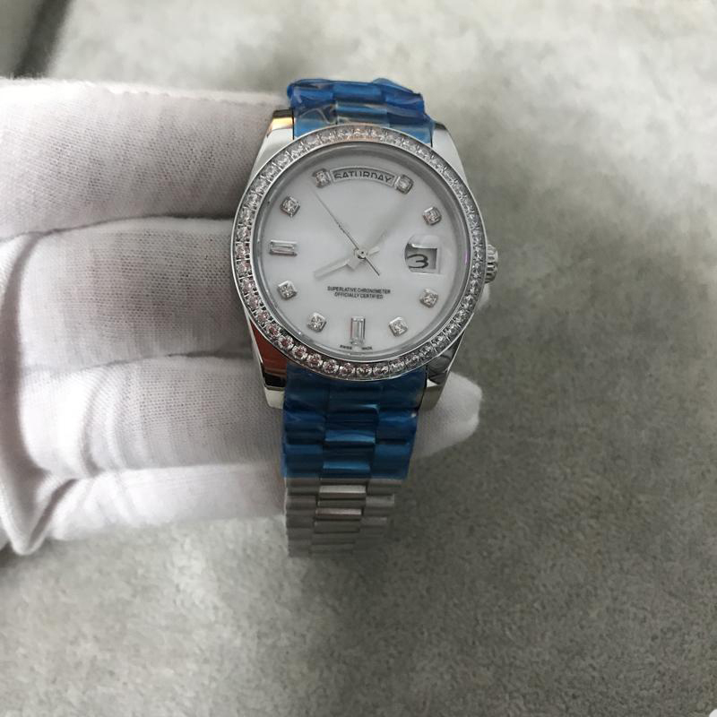 Sport womens Unisex Watch Daydate Pearl Dial Diamond Automatic Mechanical Movement Sapphire Glass Stainless Steel Men Lady Watches Male Wristwatches, Make waterproof 50m
Sport womens Unisex Watch Daydate Pearl Dial Diamond Automatic Mechanical Movement Sapphire Glass Stainless Steel Men Lady Watches Male Wristwatches, Make waterproof 50m