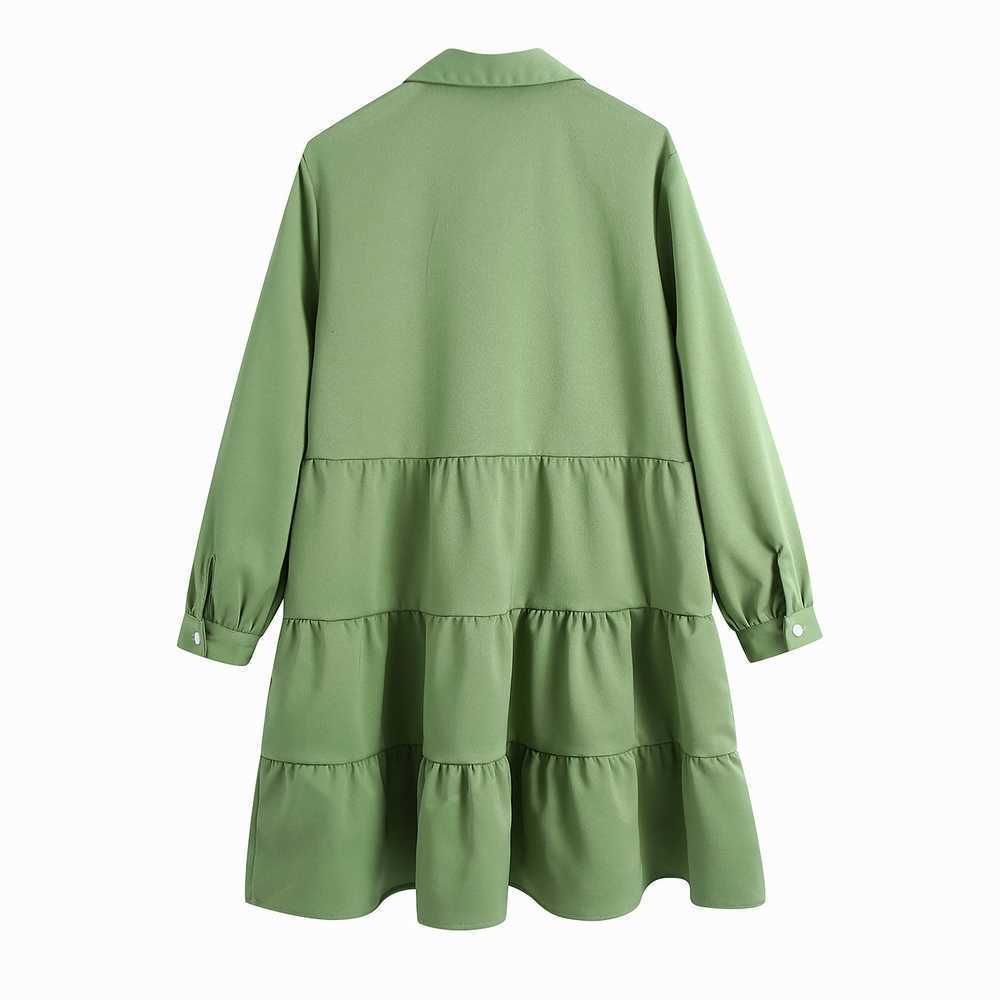 Women Spring Dress Fashion Cascading Army Green and White Above Knee Vestidos 210602