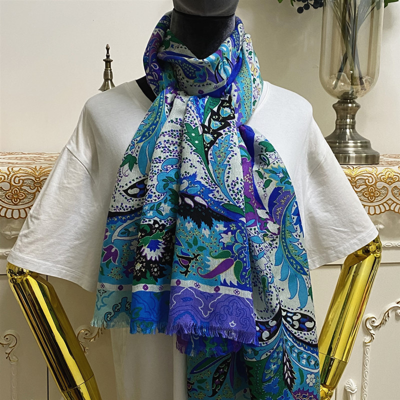women's scarf good quality 52% silk 48% cashmere material print flowers patterne Thin and soft long scarves for women big size 200cm - 68cm, Blue;gray 
women's scarf good quality 52% silk 48% cashmere material print flowers patterne Thin and soft long scarves for women big size 200cm - 68cm, Blue;gray