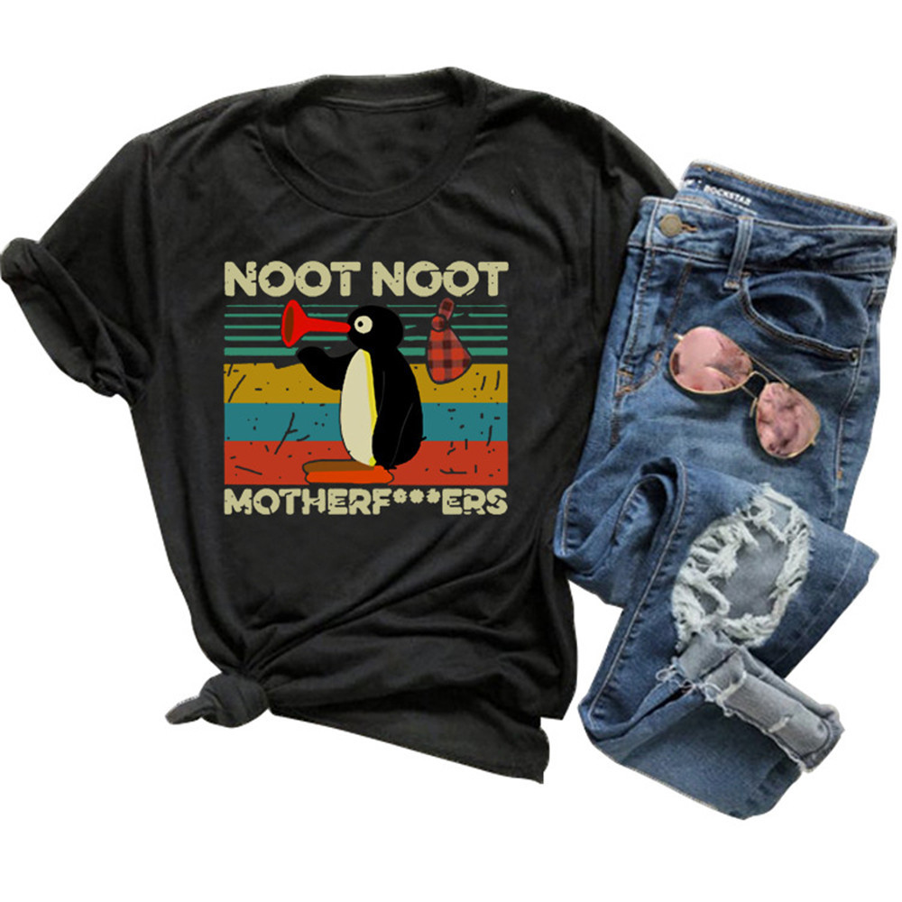 NOOT MOTHERF...ERS Letter Print Women T shirt Cute Penguin Graphic Tees Plus Size Summer Tops Ladies Harajuku Clothes Shirt 210406