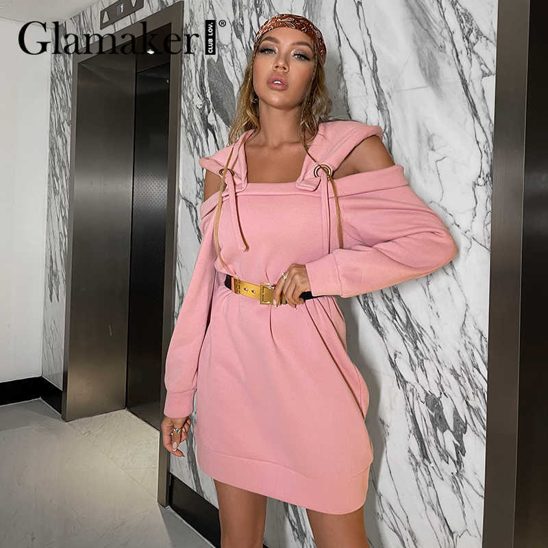 Glamaker Purple loose sweatshirt hoodies fashion women casual autumn long sleeve dress female oversize 211013