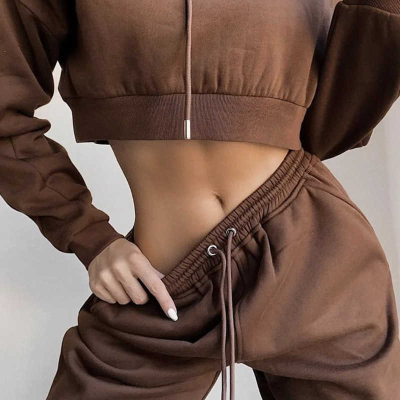 DEAT Spring Autumn Women Arrival Fashion Temperament Hooded Long Sleeve Plush Sweatshirt Pants Two Piece Set RD790 210709