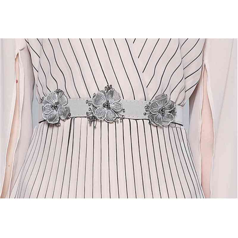 Arrival Fashion Stripes Sping Dress Women Chiffon Long Sleeve Vintage Slim Pleated Dresses Vestidos With Belt 210520