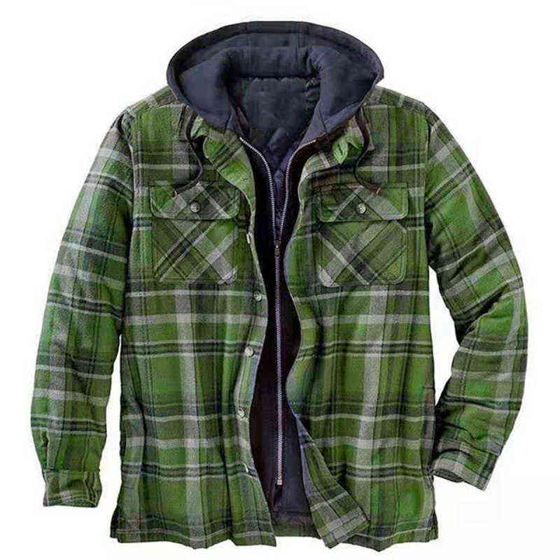 Vintage Plaid Printed Patchwork Coat Men Winter Long Sleeve Warm Thicken Outerwear Mens Zipper-up Jacket Fashion Streetwear 211206