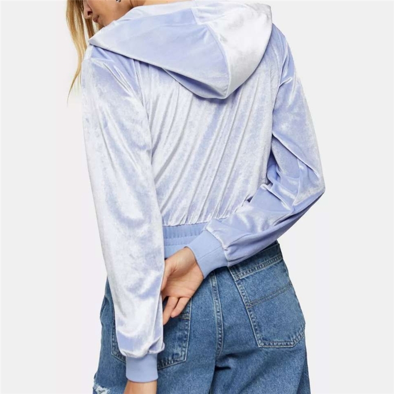 Causal Women Velvet Short Coats Fashion Ladies Zipper Hooded Jacket Sport Female Chic Light Blue Waist-Controlled 210430