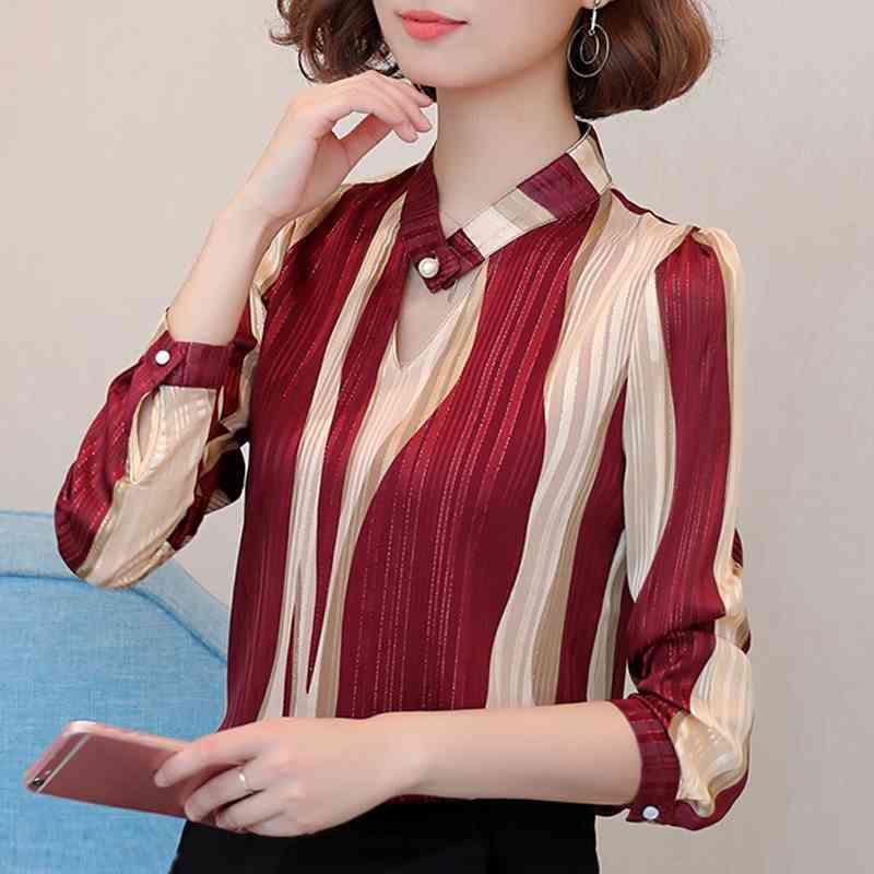 plus size tops women blouse fashion woman s office striped shirt chiffon long sleeve s Z06 60 210506