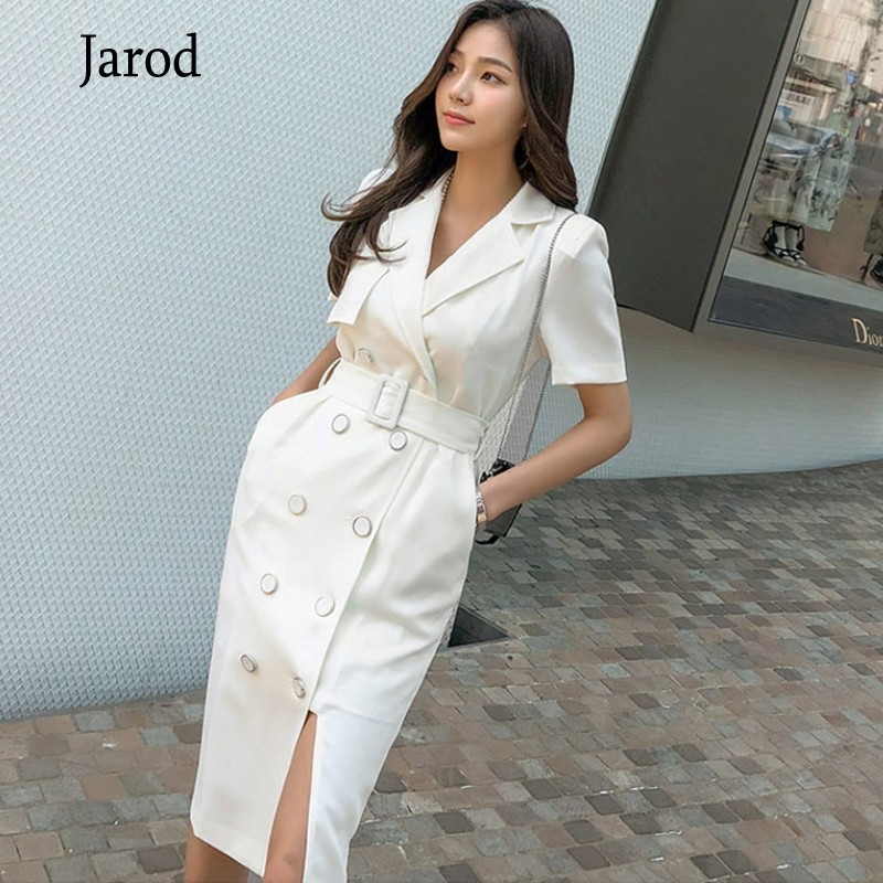Summer Elegant Wear to Work vestidos Business Party Bodycon Office Lady Women double-breasted Sheath Dress 210519