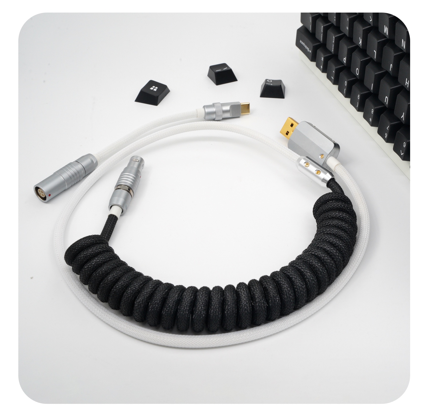 GeekCable Handmade Customized Mechanical Keyboard Data Cable For GMK Theme SP Keycap Line Black And White Colorway
