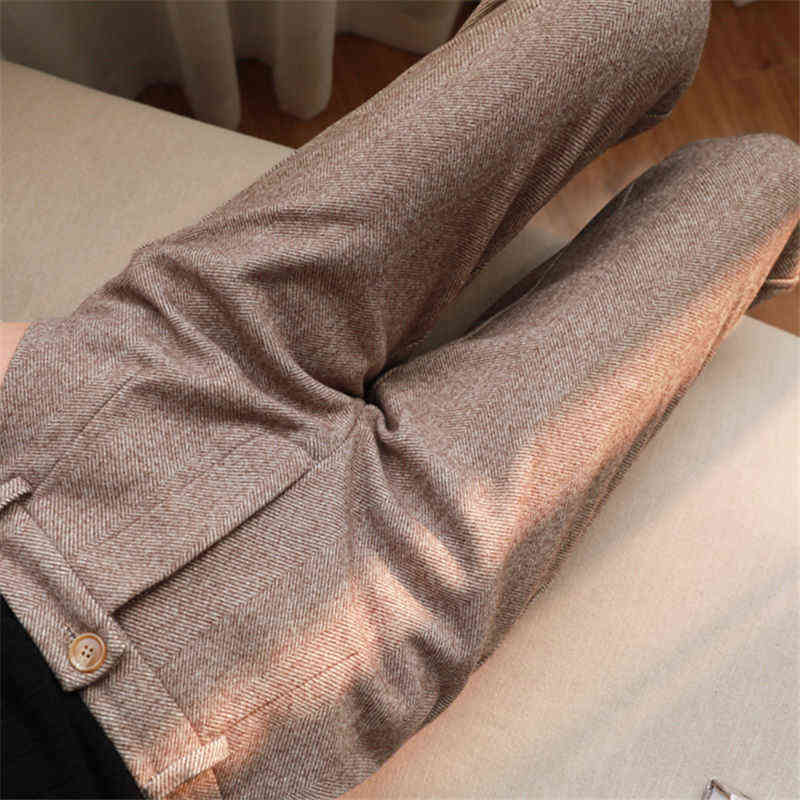 Herringbone Woolen Pants Women's Harem Pencil Autumn Winter High Waisted Casual Suit Office Lady Women Trousers 211129