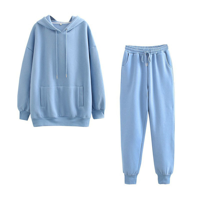 Autumn Winter Hooded Hoodies Sweatshirt Suits Women New Thick Fleece Cotton Suit 2 pieces Sets Full Length Pants Suits 210413