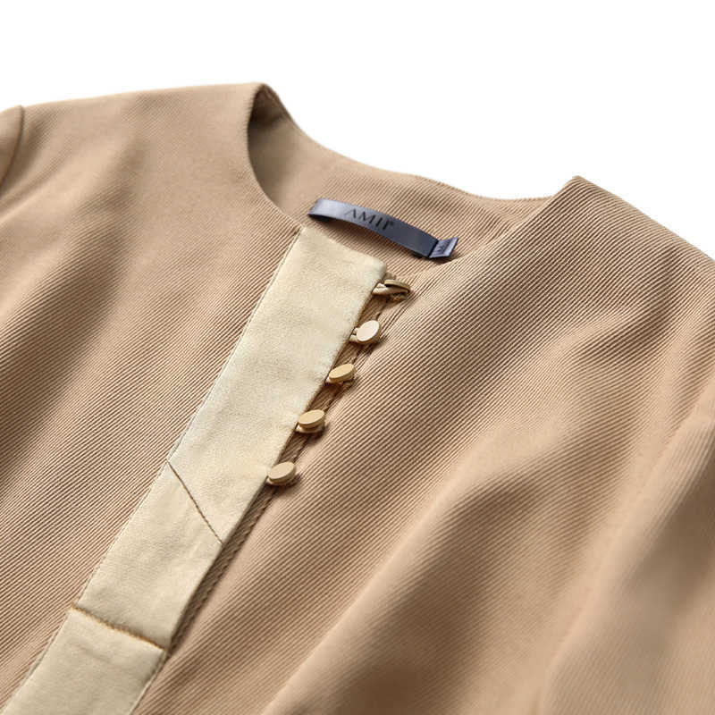 Women Elegant A-line Dress Female Causal Round Neck Solid Patchwork Buttons Long Sleeve Dresses 11737381 210527