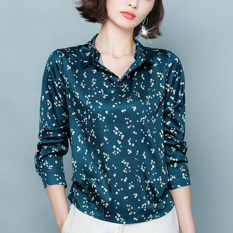 Style Clothes Fashion Long Sleeve Print Shirt Women Elegant Turn-collar Silk Blouse Office Lady Loose Plus Size 8333 50 210506