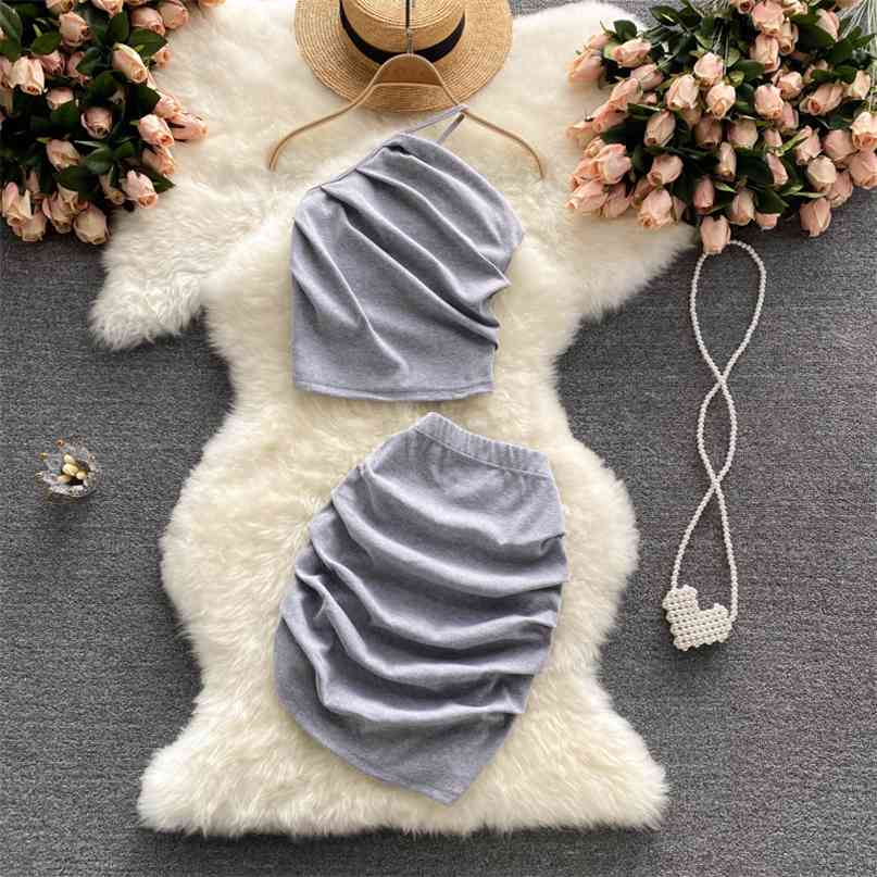 Casual Women Summer Two Piece Set Solid Spaghetti Strap One Shoulder Sleeveless Ruched Crop Top and Mini Pencil Skirt Tracksuits 210603, Gray
Casual Women Summer Two Piece Set Solid Spaghetti Strap One Shoulder Sleeveless Ruched Crop Top and Mini Pencil Skirt Tracksuits 210603, Gray