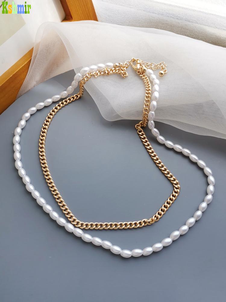 Chains Kshmir Pearl Necklace Feminine Simple Chain Collarbone Fashion Double Golden Trend Metal Choker Jewelry Gift 2021, Silver
Chains Kshmir Pearl Necklace Feminine Simple Chain Collarbone Fashion Double Golden Trend Metal Choker Jewelry Gift 2021, Silver