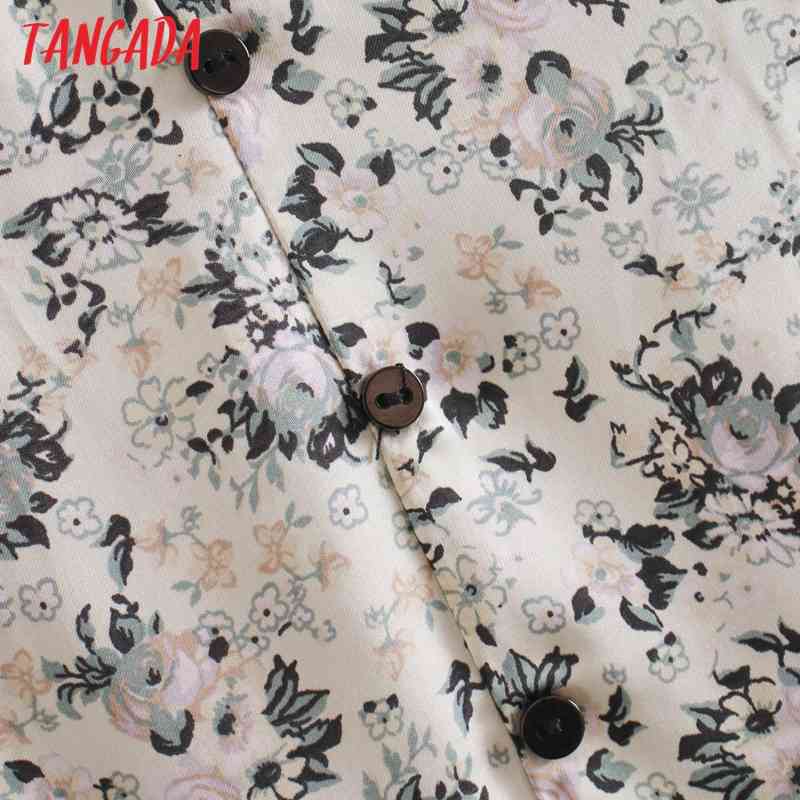 Women Chic Fashion Floral Print Pleated Midi Dress Vintage Lantern Sleeve Female Dresses Vestidos 2W96 210416