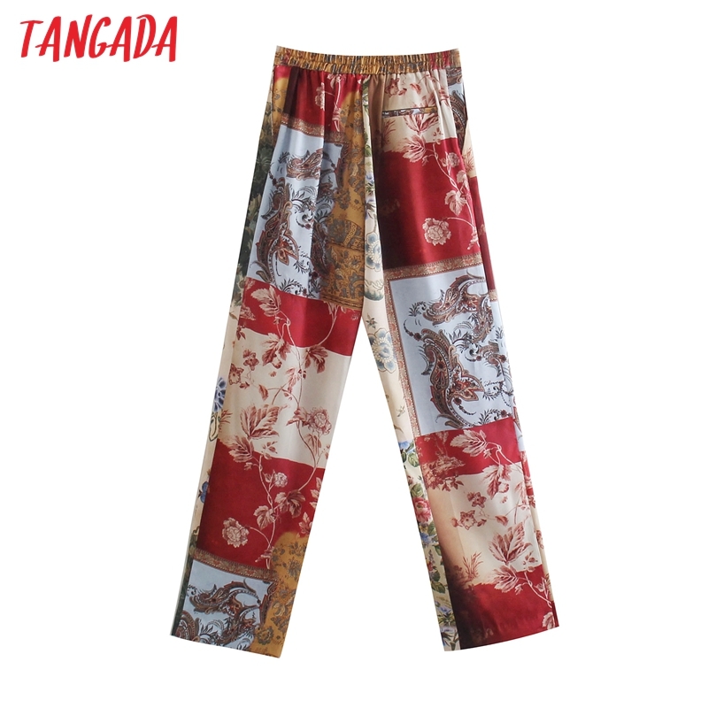 Women Boho Style Print Wide-leg Pants Vintage High Waist Side Pockets Female Trousers Mujer BE343 210416