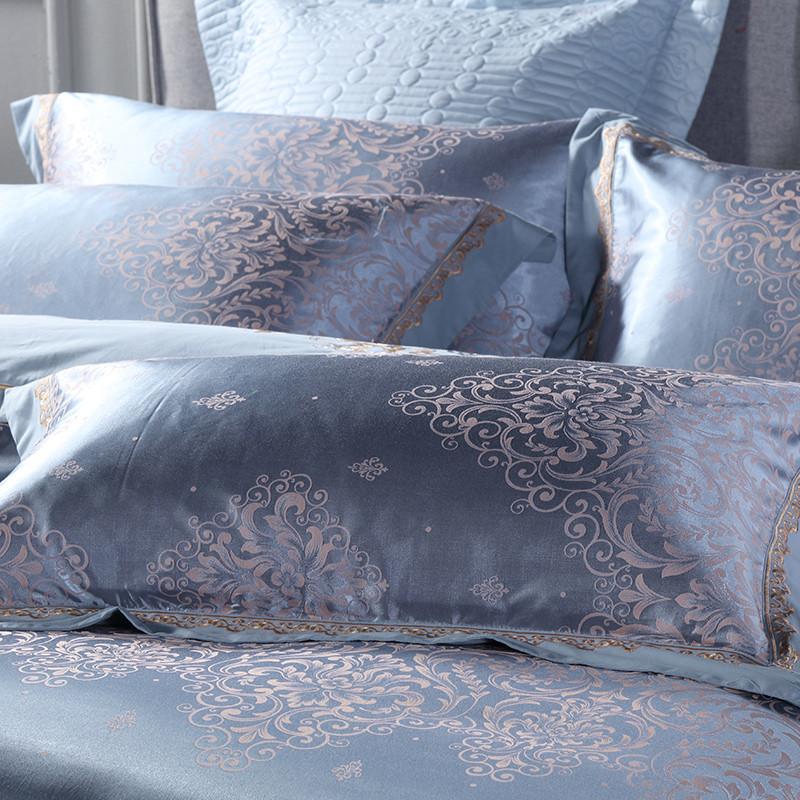 4Pcs Luxury Silver Satin Jacquard Cotton Bedspread Bedding Set Queen King Size Bed Cover Duvet Parure De Lit Sets