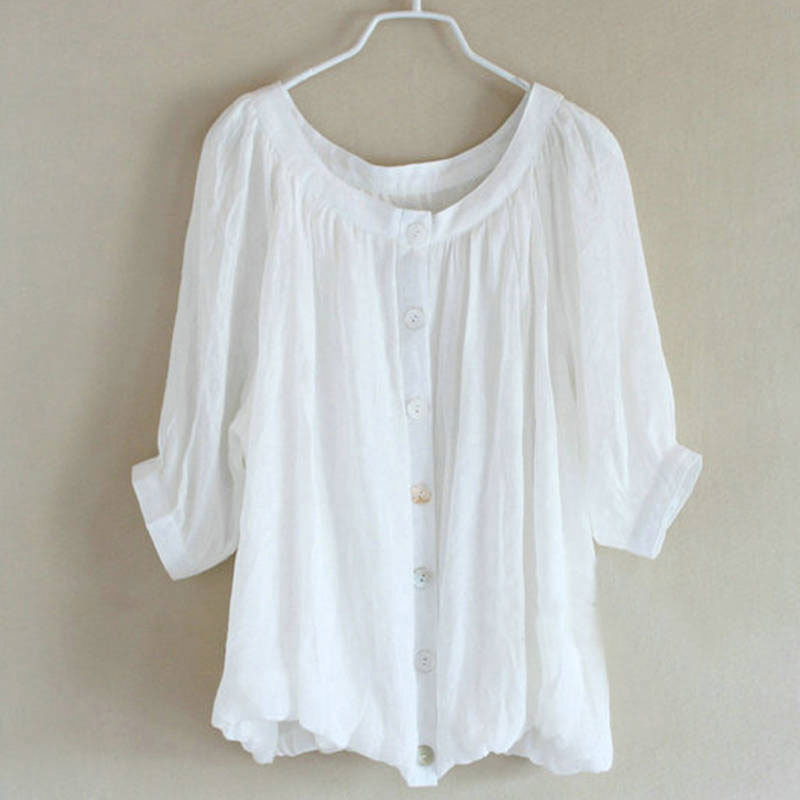 Summer Women Tshirt Plus Size Lantern Sleeve O-neck Loose Casual T-shirt Solid Cotton Linen cardigan Tee Shirt Femme Tops D124 210512