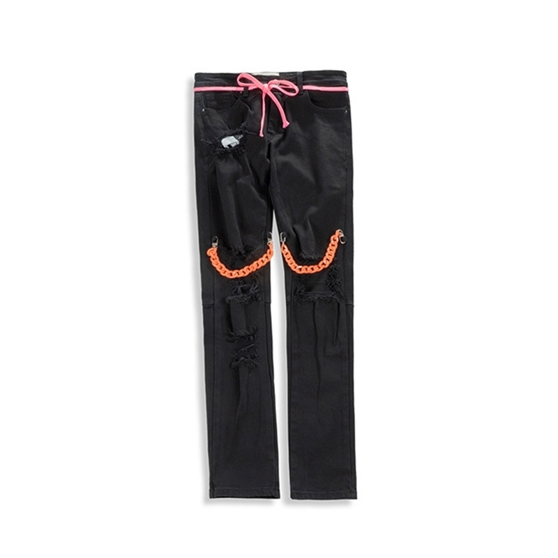 IEFB Spring Summer Men's Streetwear Denim Trousers Chian Hole Decoration High Waist Hip Hop Jeans Vintage Cloth 9Y5445 210524