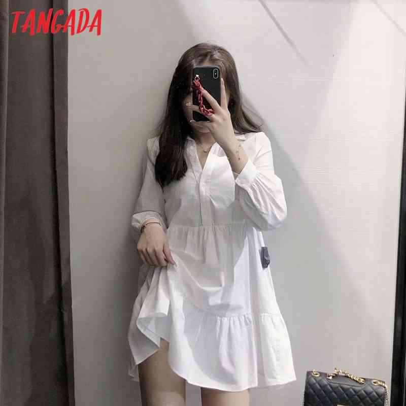 Fashion Women Elegant White Pleated Shirt Long Sleeve Office Ladies Mini Dress 3H60 210416