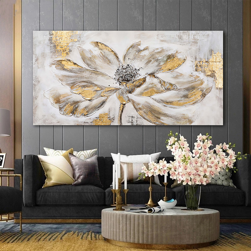 Golden Flower Abstract Home Decor Oil Painting Printed on Canvas Wall Art for Living Room Modern Posters Vintage Quadros Nordic