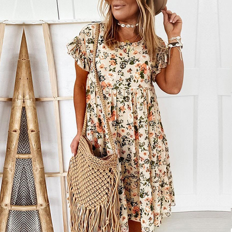 Floral Print Summer Dress Women Bohemian Beach Dress Short Sleeve Ruffles Dresses Female A-Line Mini Dresses for Women Robe 2021, Beige
Floral Print Summer Dress Women Bohemian Beach Dress Short Sleeve Ruffles Dresses Female A-Line Mini Dresses for Women Robe 2021, Beige