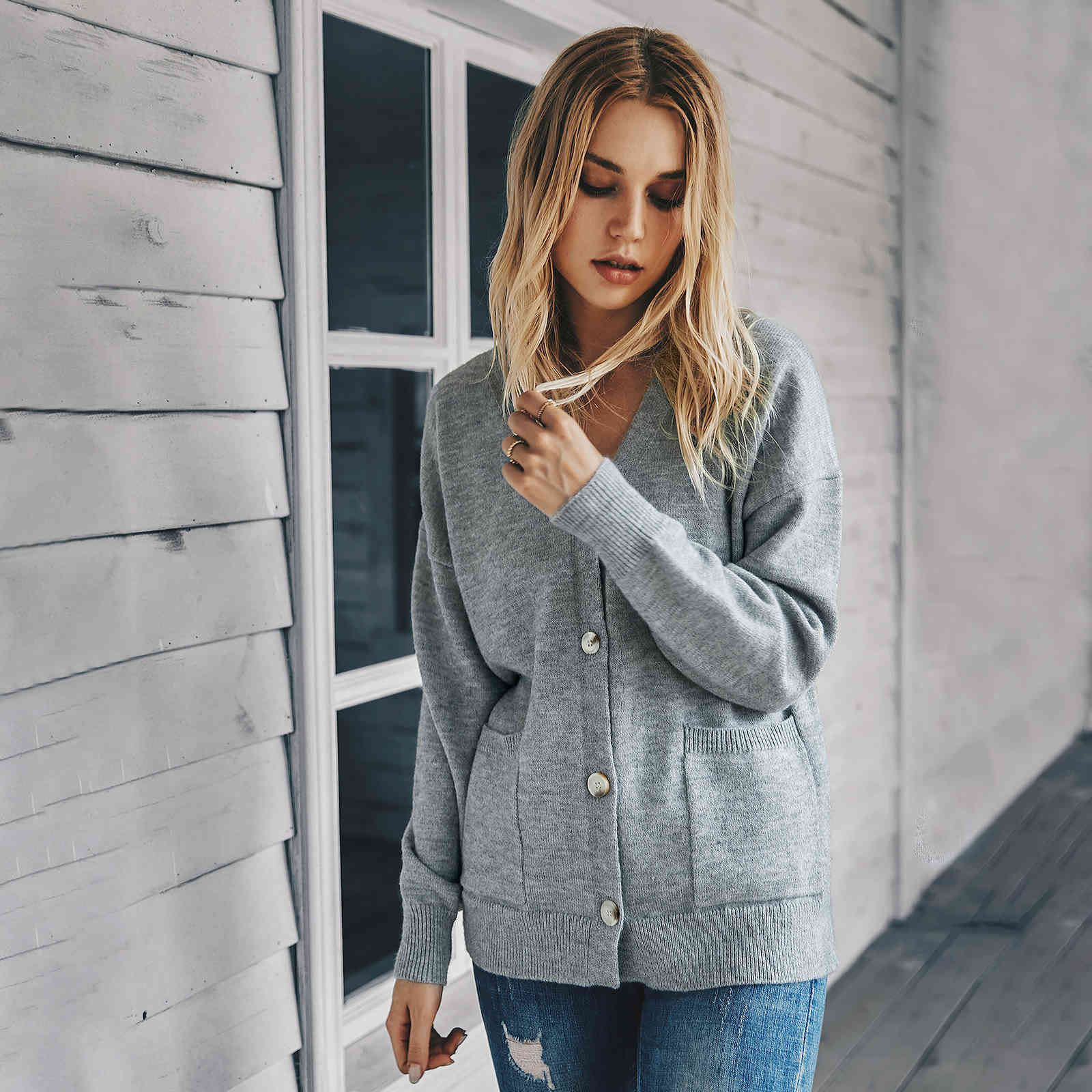 Women's V-Neck knit Button soft Cardigans Autumn and Winter casual Sweater Jacket knitted sweater cardigan clothes women 210508