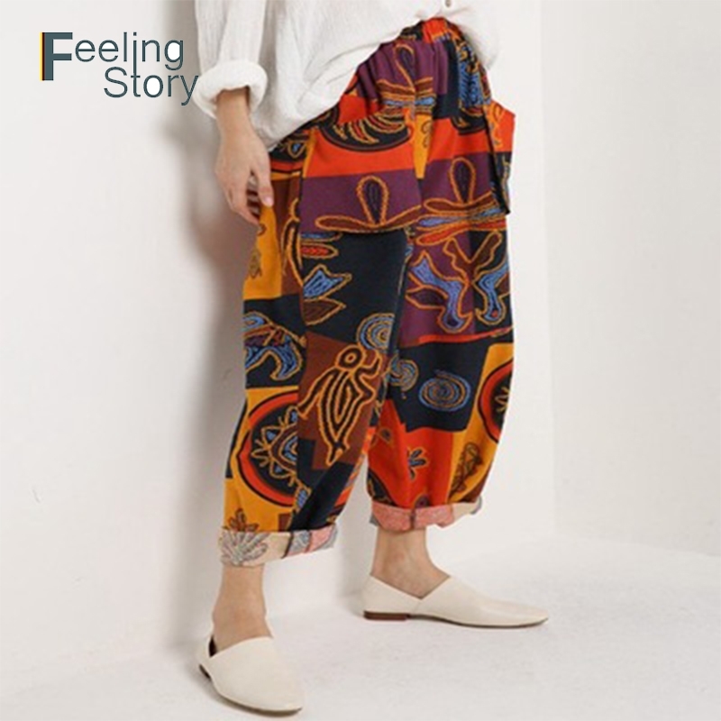 Boho Print Baggy Pants Women' Big Size Cotton Linen Full Trousers Elastic Waist Spring Harem with Pockets Casual Turnip 210603, Red
Boho Print Baggy Pants Women' Big Size Cotton Linen Full Trousers Elastic Waist Spring Harem with Pockets Casual Turnip 210603, Red
