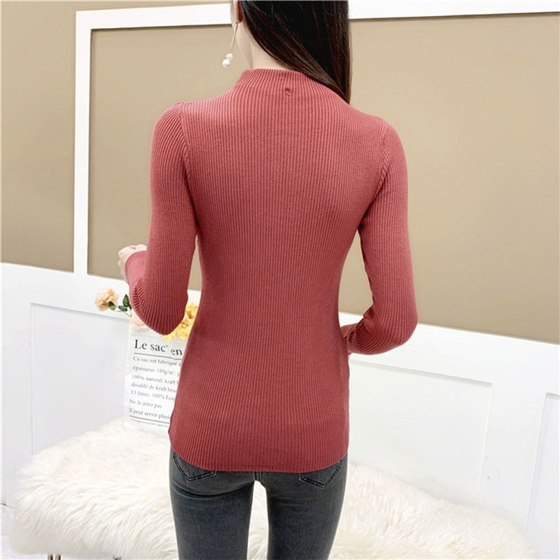 Fashion Knitted Pullover Bottoming Shirt Winter Clothes Women Half Turtleneck Sweater Zipper Knitwear Femme 11034 210427