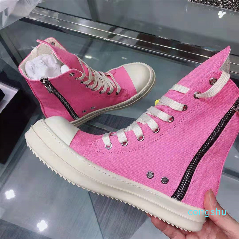 Pink Ankle Boots Women Lace Up Canvas Women's Shoes Round Toe High Top Fashion Sneakers Woman Flat Boot 11