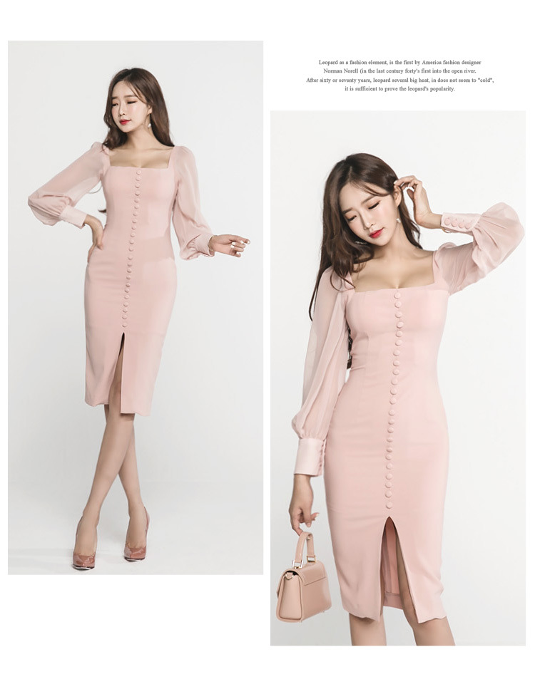 Autumn Office Vestidos Ladies Square collar Slim Bodycon Long Sleeve Women Sexy Pencil Midi Work Dresses 210518