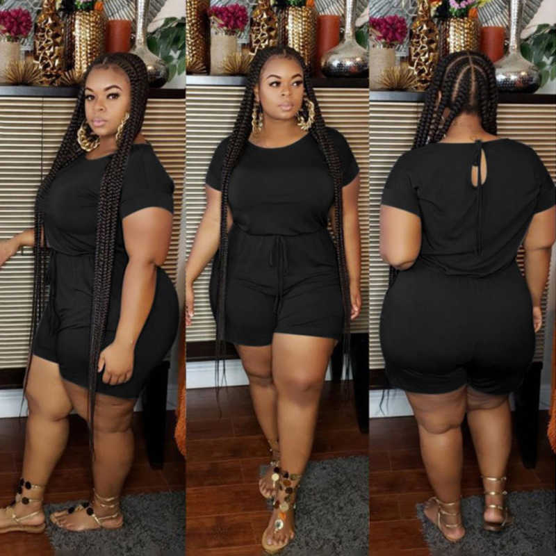 Designer fashion women's plus-size Jumpsuit new fashion casual loose solid color bandage large women