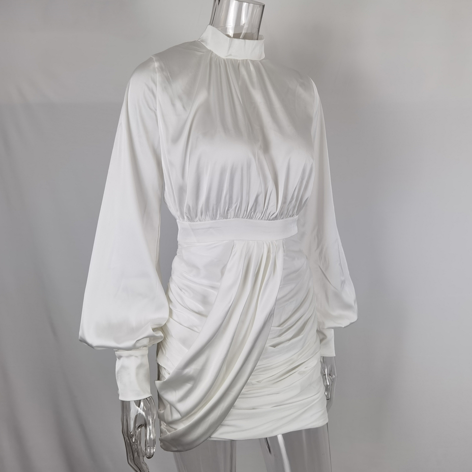 Karlofea Women White Mini Dress Elegant Satin Mini Dress Ladies Lovely Celebrity Party Outfits Vestidos Summer Vacation Clothing 210409