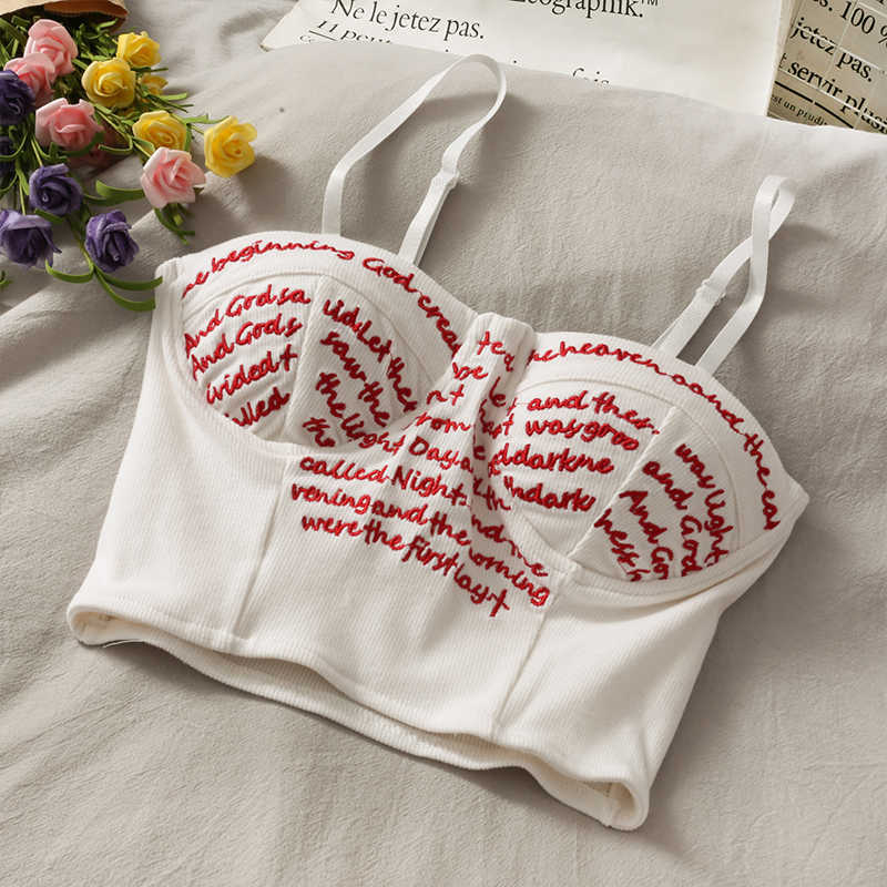 Spring Summer Ladies French Bra Letters Embroidery Short Underwear Bandeau Camisole Women Fashion Sexy Backless Vest Top 210625