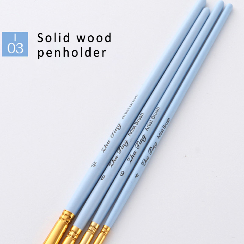 4Pcs/Set Oil Painting Brushes Wooden Handle Matte Blue Nylon Hair Artist Paint Brush Drawing Art Supplies Multi-function