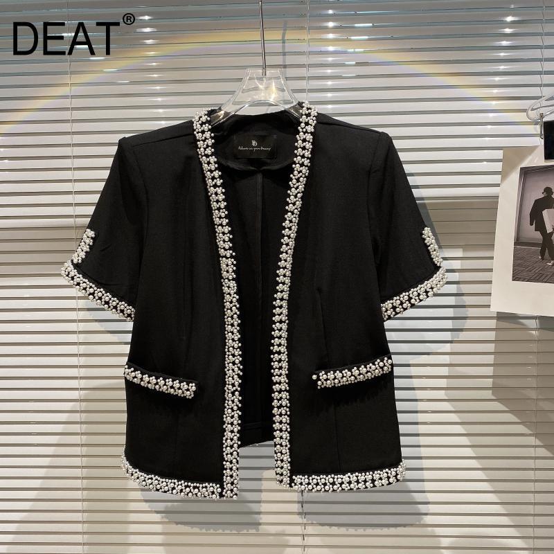 Spring Summer Fashion Casual Fragrance Pearl Edge Nail Bead Temperament V-neck Short Sleeve Blazer Coat Women SJ965 210525, Black
Spring Summer Fashion Casual Fragrance Pearl Edge Nail Bead Temperament V-neck Short Sleeve Blazer Coat Women SJ965 210525, Black