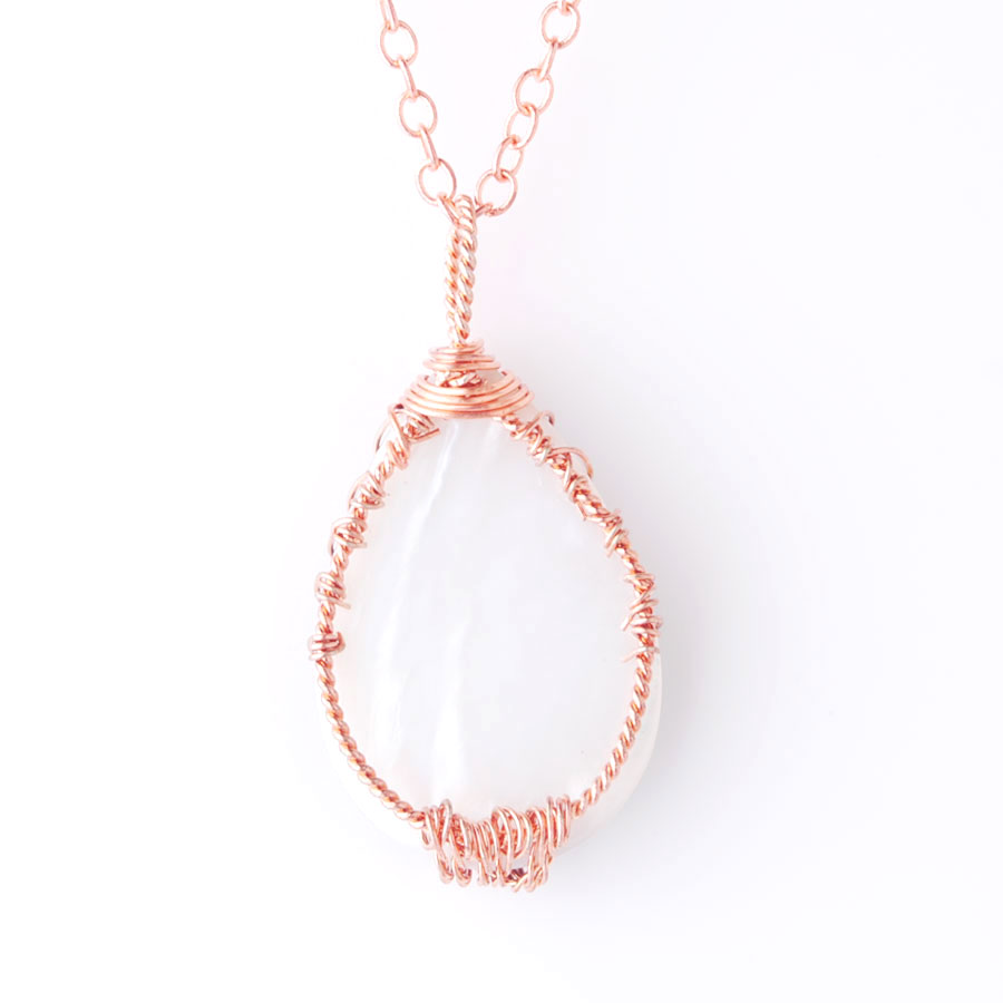 WOJIAER Tree of Life Metal Wire Wrap Water Drop Bead Necklace & Pendant Natural Abalone Shell Jewelry Chain 18 Inches BW920