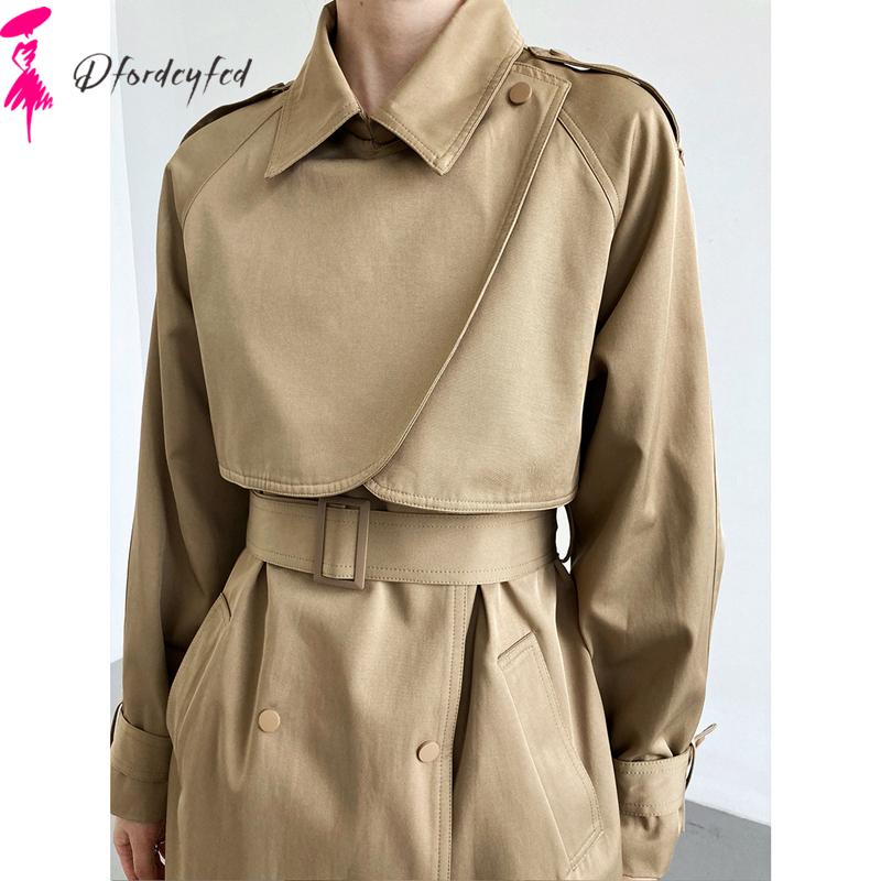 

Women's Trench Coats Winter For Women Korean Fashion Style Waist Jacket Long Coat Windbreaker Thin Section And Jackets, Tan;black